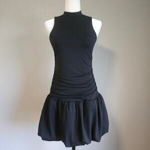 Madden NYC Dress Size S Black High Neck Drop Waist Bubble Hem Ruched Y2K Edgy